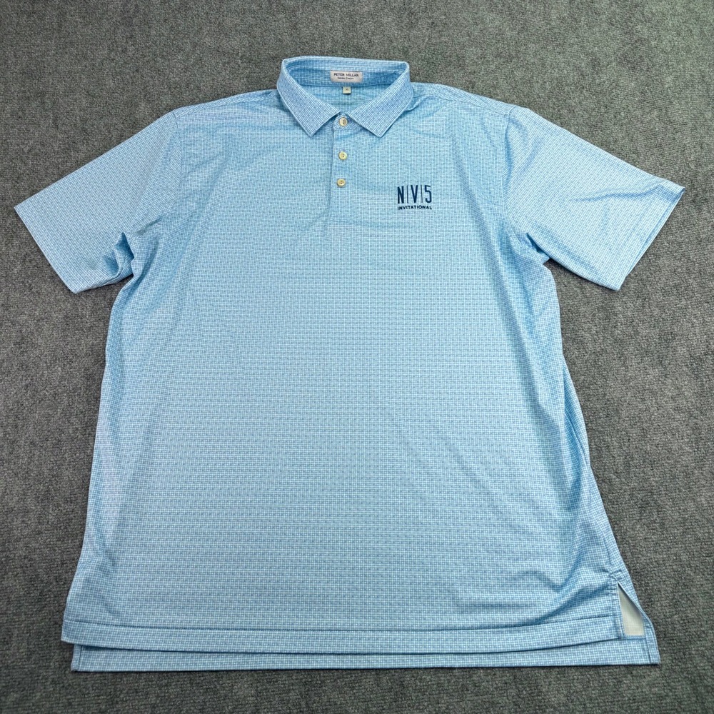 Peter Millar Polo Shirt Mens XL Blue Geometric Summer‎ Comfort NV5 Invitational